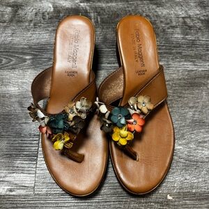 Fabio Maggenti Brown Leather Sock Floral Embellish Wedges Size 9